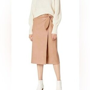 The‎ Drop Women's Faux Leather Wrap Skirt Tie Waist Tan Midi XXS